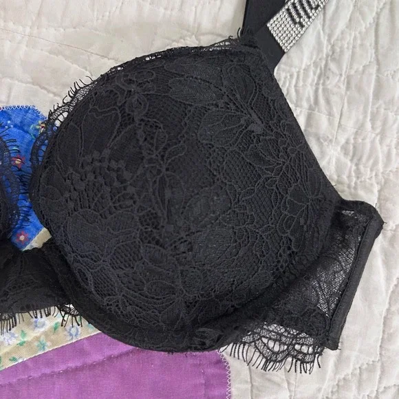 Victoria's Secret VERY SEXY Bra Push Up black  Sequin Bling Strap Size 32C - Picture 5 of 8